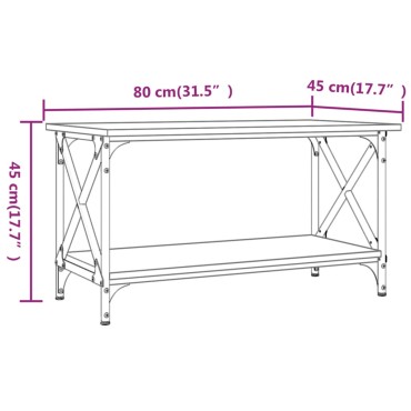 vidaXL Τραπεζάκι Σαλονιού Sonoma Δρυς 80x45x45cm Επεξ. Ξύλο + Σίδηρος 1 τεμ.