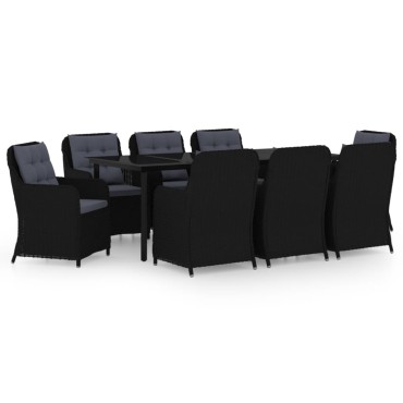 vidaXL Σετ Τραπεζαρίας Κήπου 9 τεμ. Μαύρο 64x65x90cm