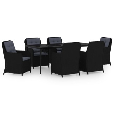 vidaXL Σετ Τραπεζαρίας Κήπου 7 τεμ. Μαύρο 64x65x90cm