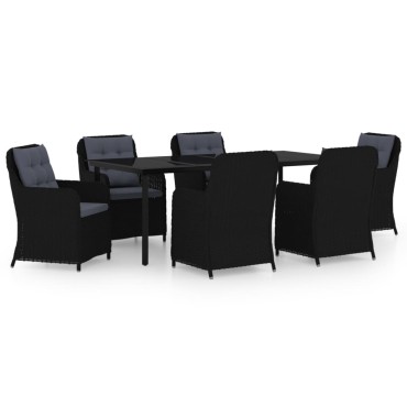 vidaXL Σετ Τραπεζαρίας Κήπου 7 τεμ. Μαύρο 64x65x90cm