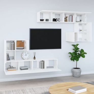 vidaXL Έπιπλο Τηλεόρασης Επιτοίχιο Λευκό από Επεξεργασμένο Ξύλο