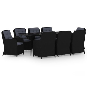 vidaXL Σετ Τραπεζαρίας Κήπου 9 τεμ. Μαύρο 64x65x90cm
