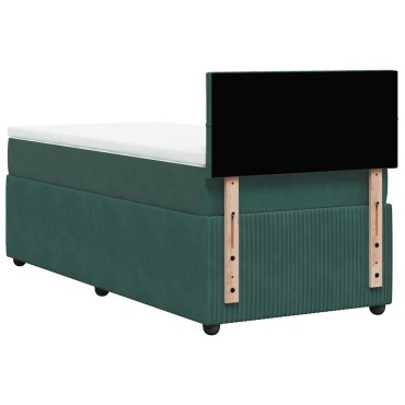 vidaXL Κρεβάτι Boxspring με Στρώμα Σκούρο Πράσινο 90x200 εκ. Βελούδινο