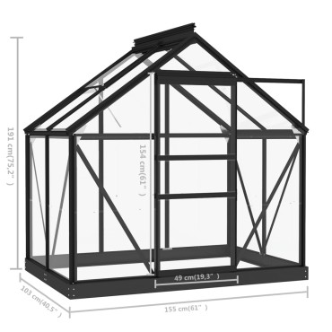 vidaXL Θερμοκήπιο Γυάλινο Ανθρακί 155 x 103 x 191 εκ. από Αλουμίνιο