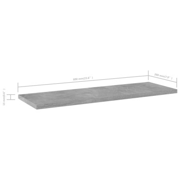 vidaXL Ράφια Βιβλιοθήκης 4 τεμ. Γκρι Σκυροδ. 60x20x1,5cm Μοριοσανίδα