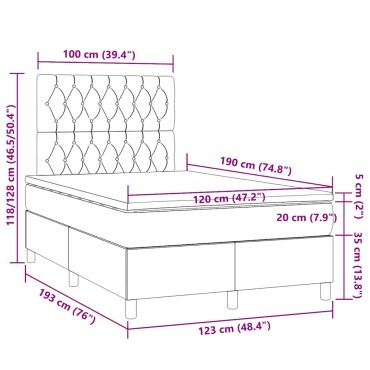 vidaXL Κρεβάτι Boxspring με Στρώμα & LED Σκ.Καφέ 120x190εκ. Υφασμάτινο