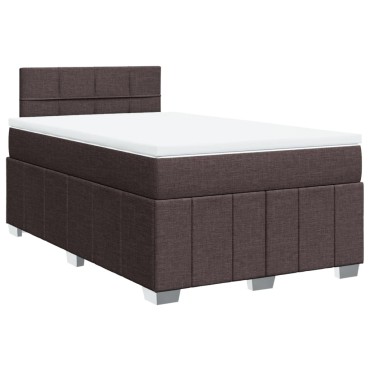 vidaXL Κρεβάτι Boxspring με Στρώμα Σκούρο Καφέ 120x190 εκ Υφασμάτινο