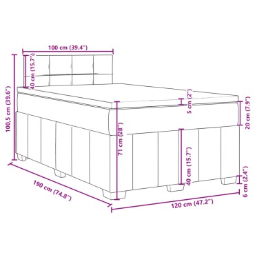 vidaXL Κρεβάτι Boxspring με Στρώμα Σκούρο Καφέ 120x190 εκ Υφασμάτινο