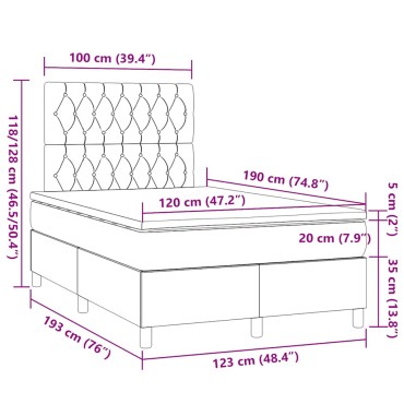 vidaXL Κρεβάτι Boxspring με Στρώμα Σκούρο Καφέ 120x190 εκ Υφασμάτινο