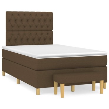 vidaXL Κρεβάτι Boxspring με Στρώμα Σκούρο Καφέ 120x190 εκ Υφασμάτινο