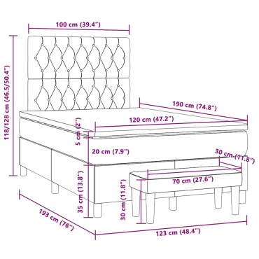 vidaXL Κρεβάτι Boxspring με Στρώμα Σκούρο Καφέ 120x190 εκ Υφασμάτινο