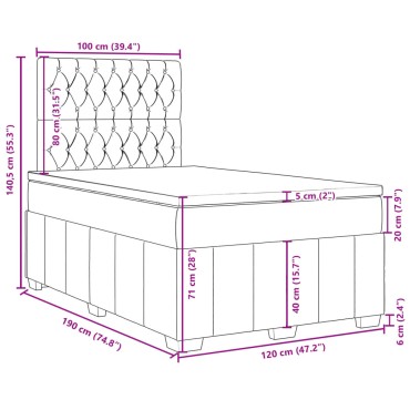 vidaXL Κρεβάτι Boxspring με Στρώμα Σκούρο Καφέ 120x190 εκ Υφασμάτινο