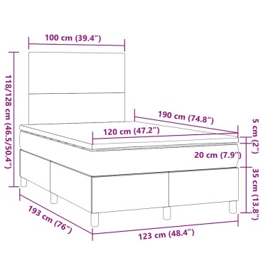 vidaXL Κρεβάτι Boxspring με Στρώμα & LED Αν.Γκρι 120x190εκ. Υφασμάτινο
