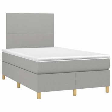 vidaXL Κρεβάτι Boxspring με Στρώμα & LED Αν.Γκρι 120x190εκ. Υφασμάτινο