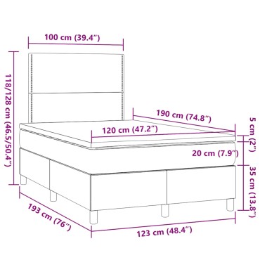 vidaXL Κρεβάτι Boxspring με Στρώμα & LED Αν.Γκρι 120x190εκ. Υφασμάτινο