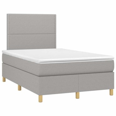 vidaXL Κρεβάτι Boxspring με Στρώμα & LED Αν.Γκρι 120x190εκ. Υφασμάτινο