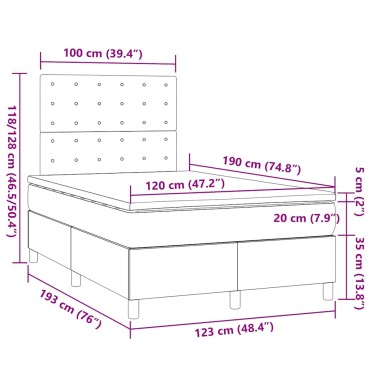 vidaXL Κρεβάτι Boxspring με Στρώμα Σκούρο Καφέ 120x190 εκ Υφασμάτινο