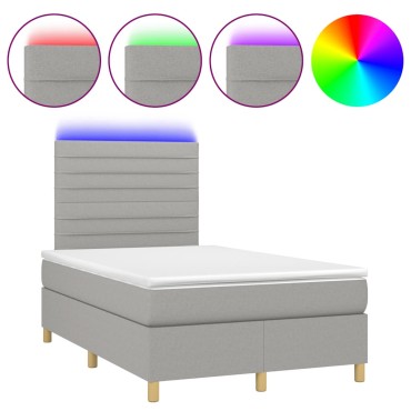 vidaXL Κρεβάτι Boxspring με Στρώμα & LED Αν.Γκρι 120x190εκ. Υφασμάτινο