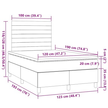 vidaXL Κρεβάτι Boxspring με Στρώμα & LED Αν.Γκρι 120x190εκ. Υφασμάτινο