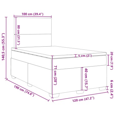 vidaXL Κρεβάτι Boxspring με Στρώμα Σκούρο Καφέ 120x190 εκ Υφασμάτινο