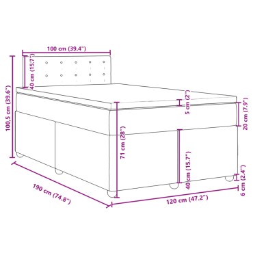 vidaXL Κρεβάτι Boxspring με Στρώμα Σκούρο Καφέ 120x190 εκ Υφασμάτινο