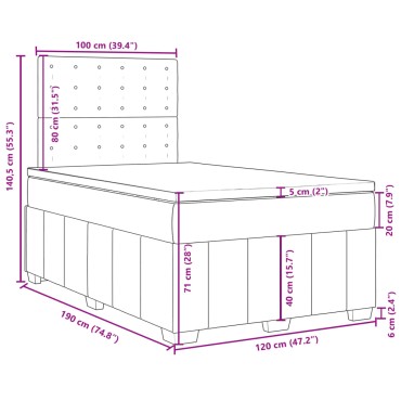 vidaXL Κρεβάτι Boxspring με Στρώμα Σκούρο Καφέ 120x190 εκ Υφασμάτινο