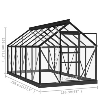 vidaXL Θερμοκήπιο Γυάλινο Ανθρακί 155 x 298 x 191 εκ. από Αλουμίνιο
