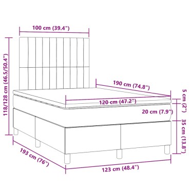vidaXL Κρεβάτι Boxspring με Στρώμα & LED Αν.Γκρι 120x190εκ. Υφασμάτινο