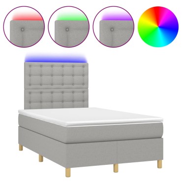 vidaXL Κρεβάτι Boxspring με Στρώμα & LED Αν.Γκρι 120x190εκ. Υφασμάτινο