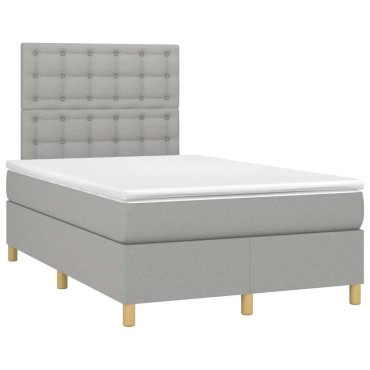 vidaXL Κρεβάτι Boxspring με Στρώμα & LED Αν.Γκρι 120x190εκ. Υφασμάτινο