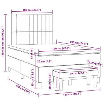 vidaXL Κρεβάτι Boxspring με Στρώμα Σκούρο Καφέ 120x190 εκ Υφασμάτινο
