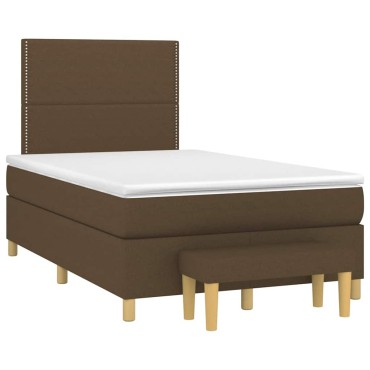vidaXL Κρεβάτι Boxspring με Στρώμα Σκούρο Καφέ 120x190 εκ Υφασμάτινο