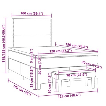 vidaXL Κρεβάτι Boxspring με Στρώμα Σκούρο Καφέ 120x190 εκ Υφασμάτινο