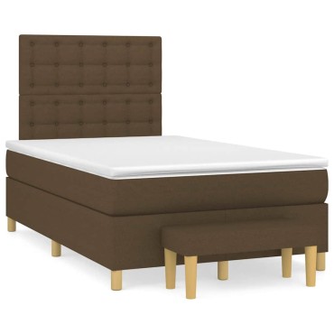 vidaXL Κρεβάτι Boxspring με Στρώμα Σκούρο Καφέ 120x190 εκ Υφασμάτινο