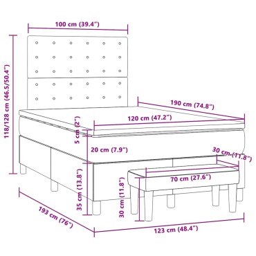 vidaXL Κρεβάτι Boxspring με Στρώμα Σκούρο Καφέ 120x190 εκ Υφασμάτινο