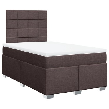 vidaXL Κρεβάτι Boxspring με Στρώμα Σκούρο Καφέ 120x190 εκ Υφασμάτινο