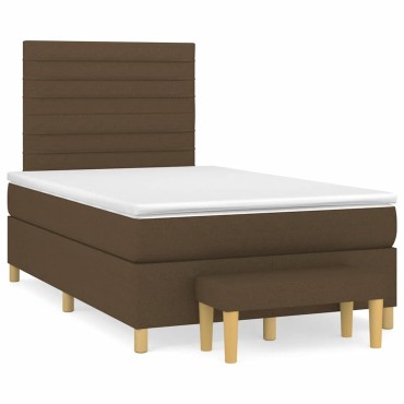 vidaXL Κρεβάτι Boxspring με Στρώμα Σκούρο Καφέ 120x190 εκ Υφασμάτινο