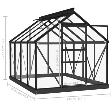 vidaXL Θερμοκήπιο Γυάλινο Ανθρακί 155 x 200,5 x 191 εκ. από Αλουμίνιο