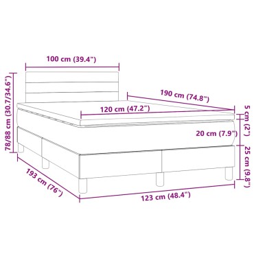 vidaXL Κρεβάτι Boxspring με Στρώμα & LED Αν.Γκρι 120x190εκ. Υφασμάτινο