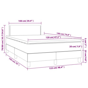 vidaXL Κρεβάτι Boxspring με Στρώμα & LED Αν.Γκρι 120x190εκ. Υφασμάτινο