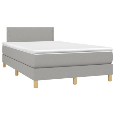 vidaXL Κρεβάτι Boxspring με Στρώμα & LED Αν.Γκρι 120x190εκ. Υφασμάτινο