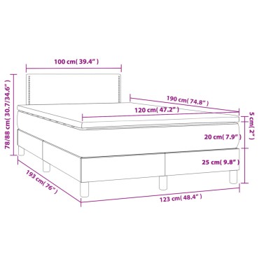 vidaXL Κρεβάτι Boxspring με Στρώμα Σκούρο Καφέ 120x190 εκ Υφασμάτινο