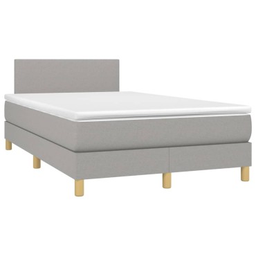 vidaXL Κρεβάτι Boxspring με Στρώμα & LED Αν.Γκρι 120x190εκ. Υφασμάτινο