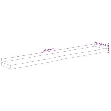 vidaXL Ράφι Επιτοίχιο Ορθ. Live Edge 160x20x2,5cm Μασίφ Ξύλο Ακακίας