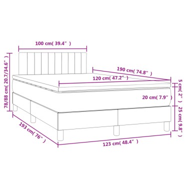 vidaXL Κρεβάτι Boxspring με Στρώμα & LED Αν.Γκρι 120x190εκ. Υφασμάτινο