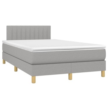 vidaXL Κρεβάτι Boxspring με Στρώμα & LED Αν.Γκρι 120x190εκ. Υφασμάτινο