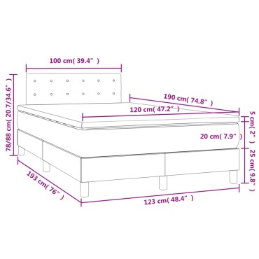 vidaXL Κρεβάτι Boxspring με Στρώμα & LED Αν.Γκρι 120x190εκ. Υφασμάτινο
