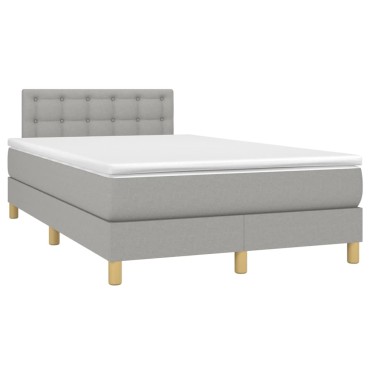 vidaXL Κρεβάτι Boxspring με Στρώμα & LED Αν.Γκρι 120x190εκ. Υφασμάτινο