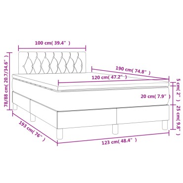 vidaXL Κρεβάτι Boxspring με Στρώμα & LED Αν.Γκρι 120x190εκ. Υφασμάτινο
