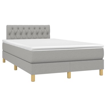 vidaXL Κρεβάτι Boxspring με Στρώμα & LED Αν.Γκρι 120x190εκ. Υφασμάτινο